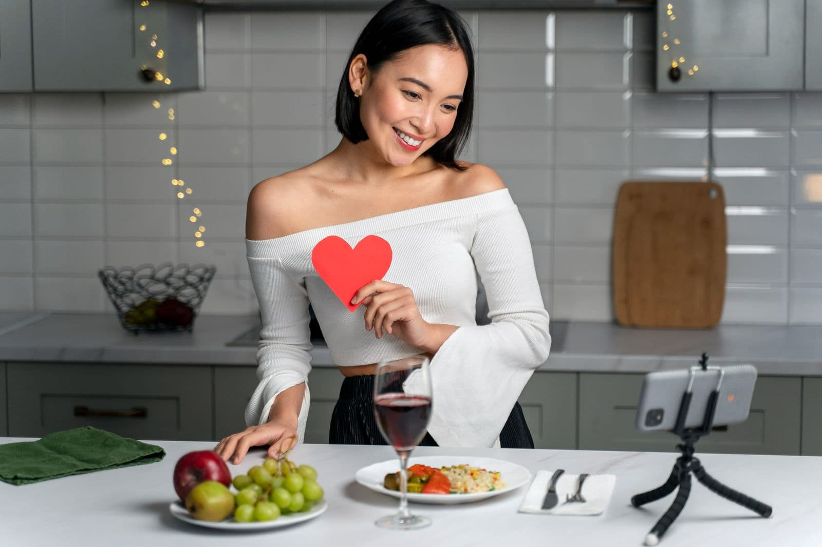 Food content creator shooting content for valentine's day.