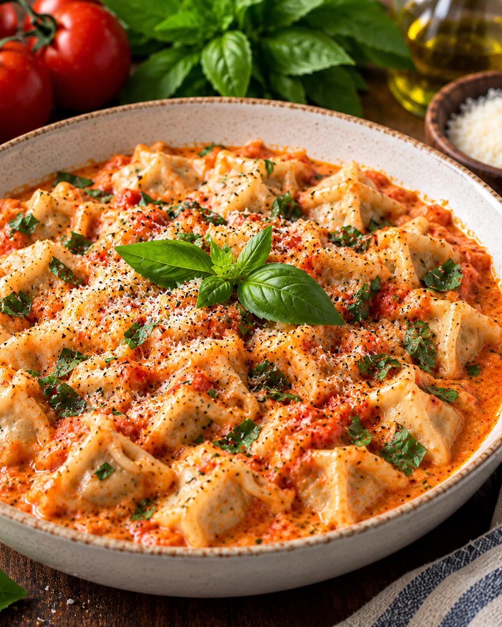 Turkish Ravioli with Creamy Tomato and Basil Sauce recipe