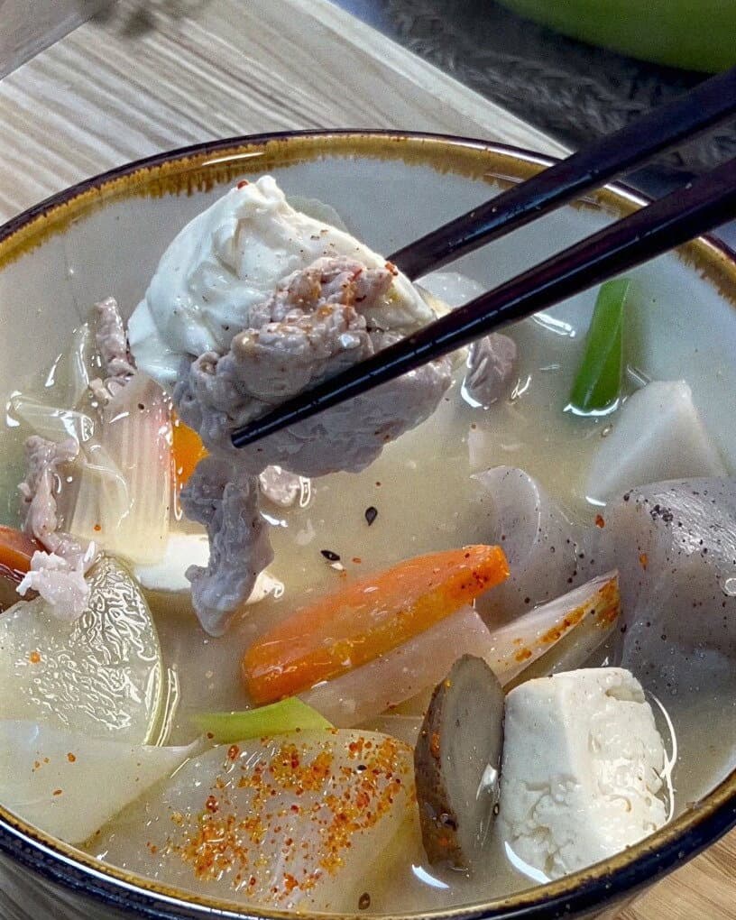 Traditional Hearty Tonjiru (Pork & Veggie Miso Soup) recipe