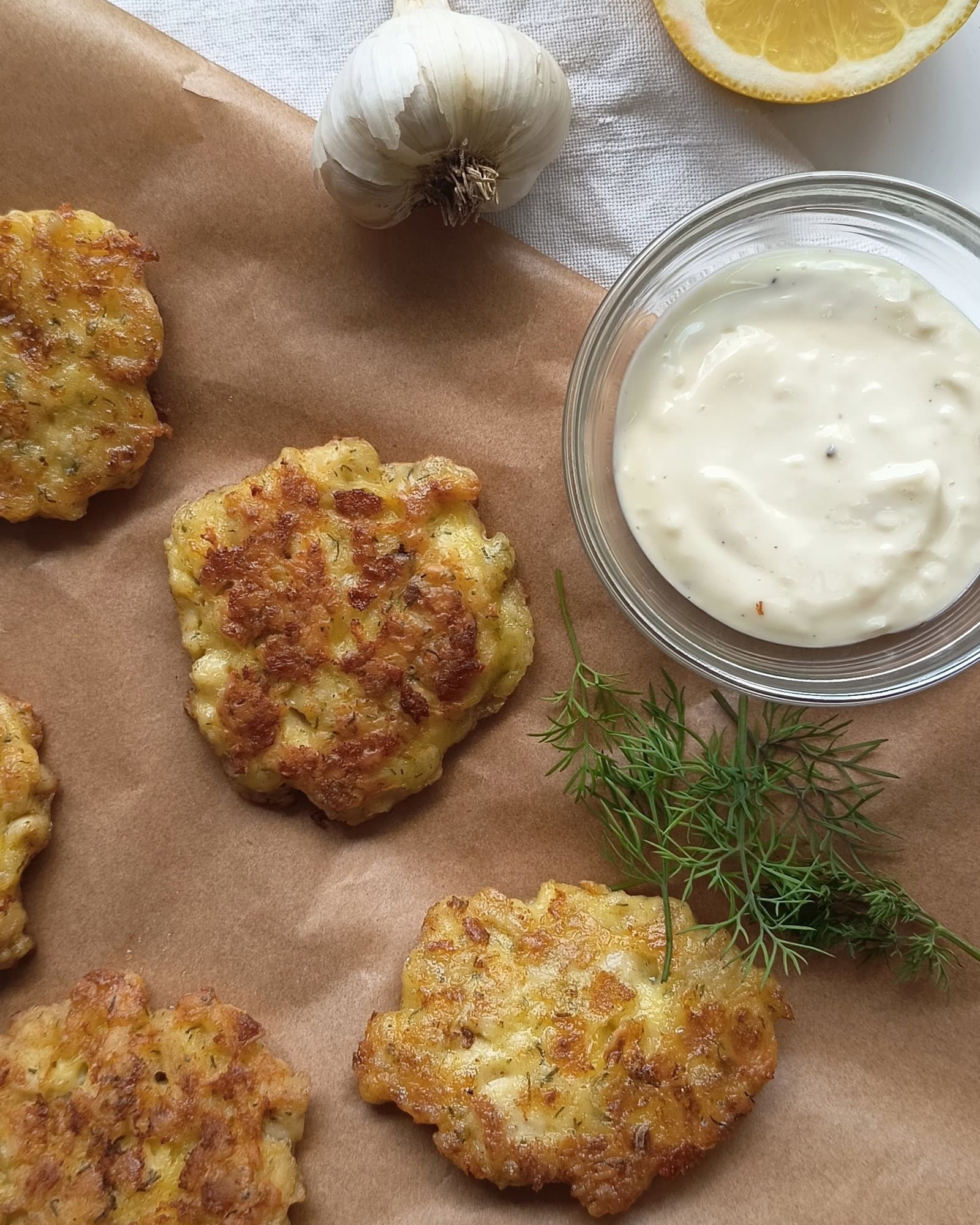 Cheesy Chicken Fritters with Garlic Aioli Dipping Sauce recipe