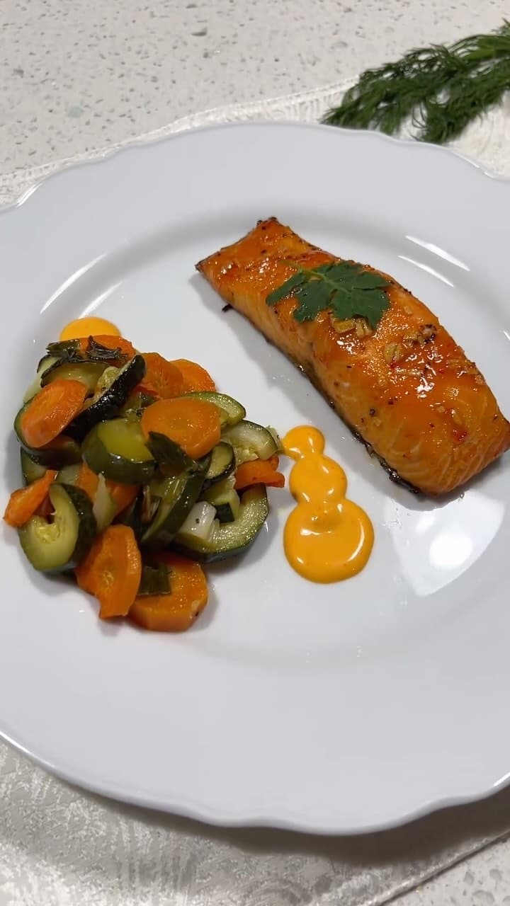 Sheet Pan Salmon with Sweet Chili Glaze and Roasted Veggies recipe