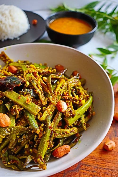 Crunchy Bhindi with Peanuts (Crunchy Okra)– Easy Indian Stir-Fry recipe