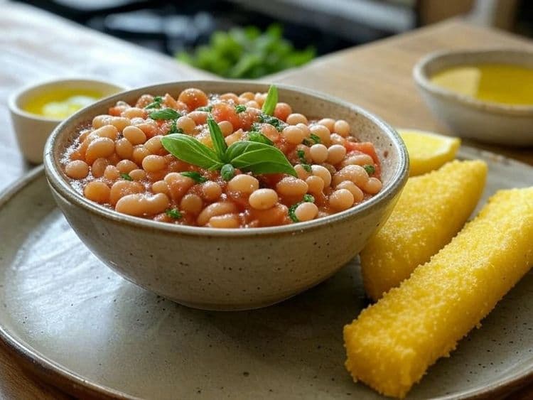 Tomato & White Bean Ragout with Herbed Polenta Wedges recipe