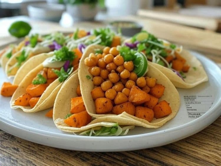 Spiced Chickpea & Sweet Potato Tacos with Lime Crema recipe