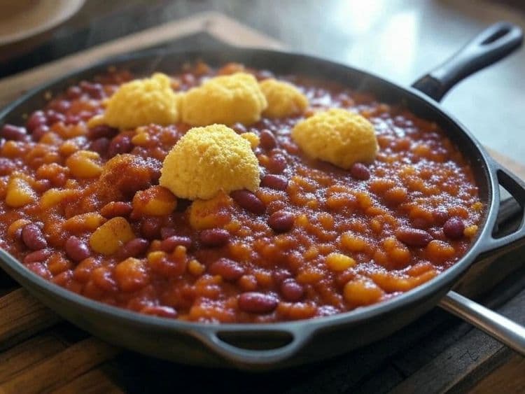 Smoky Red Bean & Potato Skillet with Cornmeal Dumplings recipe