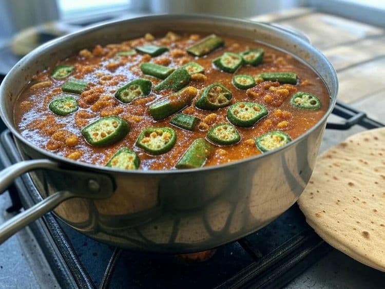 Spicy Peanut & Okra Stew with Millet Flatbread recipe
