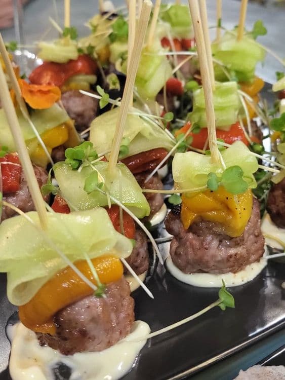 Spicy Pork Meatball, Roasted Pepper & Cucumber Kebabs recipe