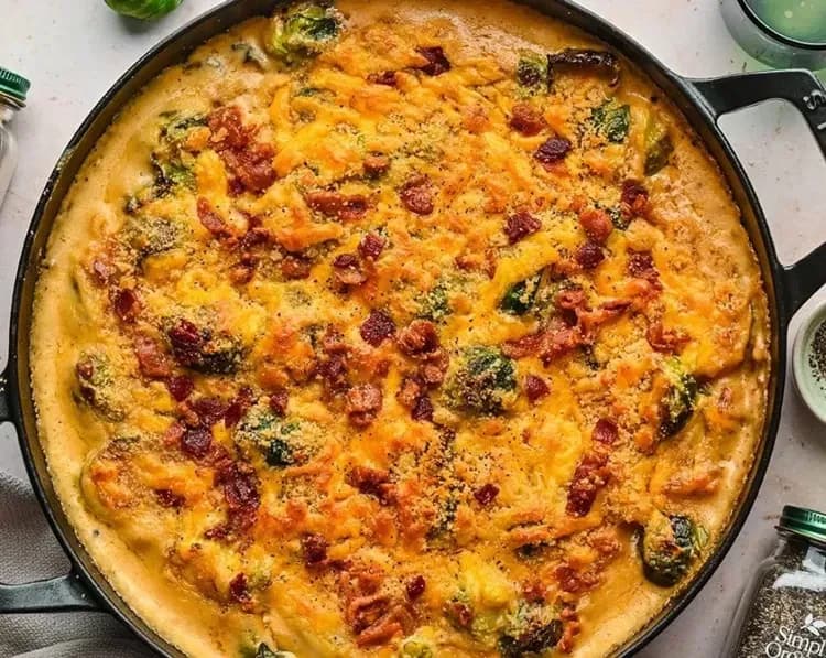 Cheesy Brussels Sprouts and Bacon Casserole recipe