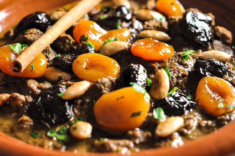 Moroccan Tajine with Lamb, Apricots, Prunes, and Almonds recipe