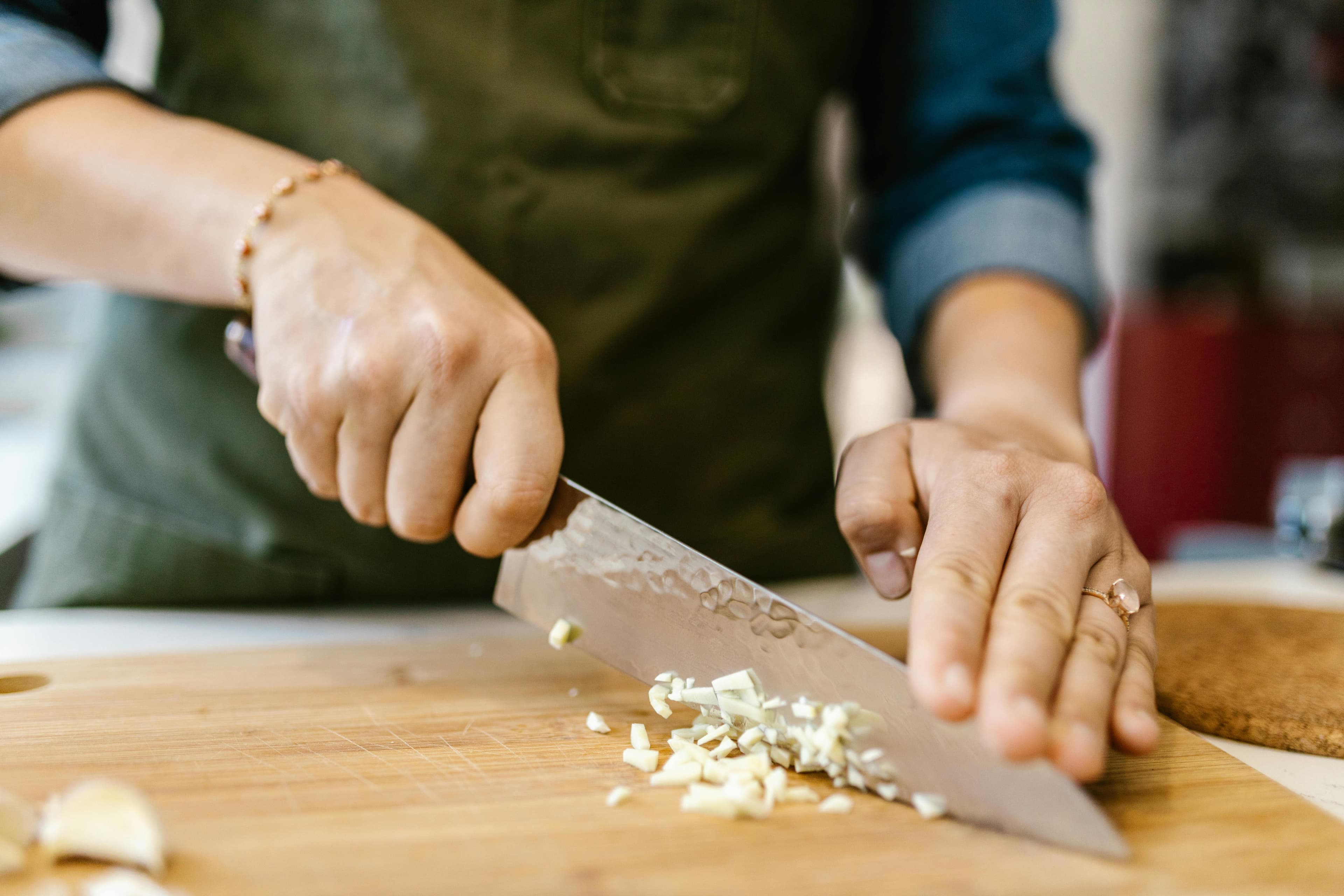 Garlic being chopped.