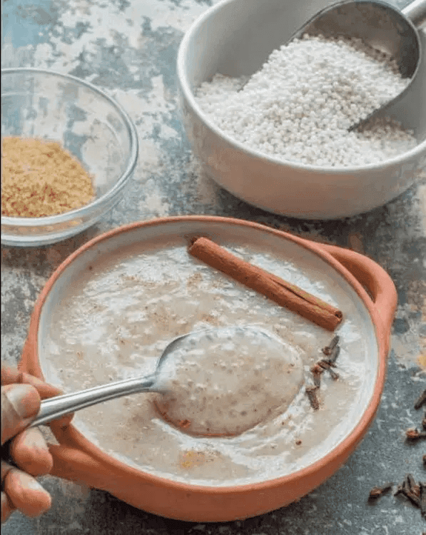 A bowl of Sago and Quinoa Gluten-Free Porridge