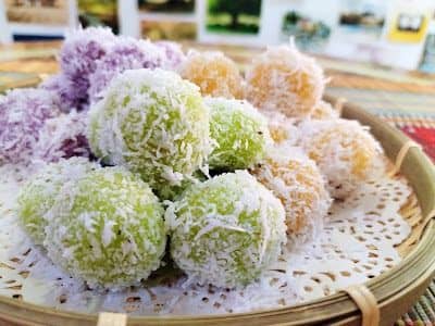 Pandan, Pumpkin, and Purple Sweet Potato Ondeh-Ondeh recipe