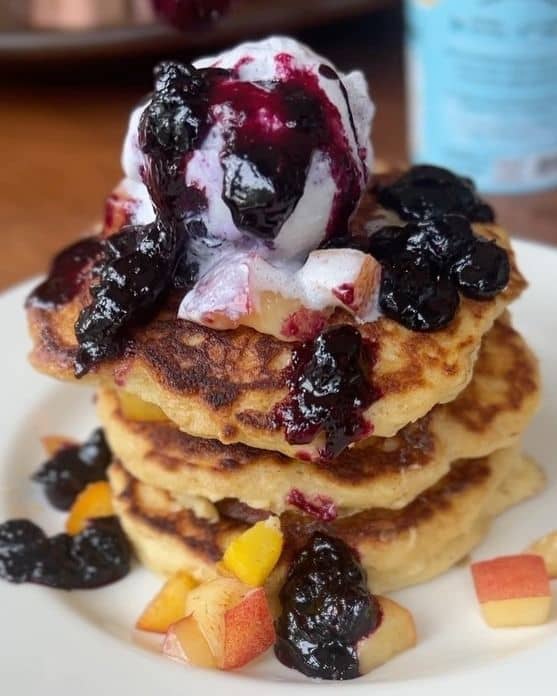 Nectarine Pancakes with Blueberry Jam Ice Cream recipe