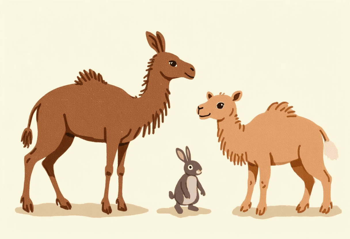 Animated pictures of 2 camels and a rabbit