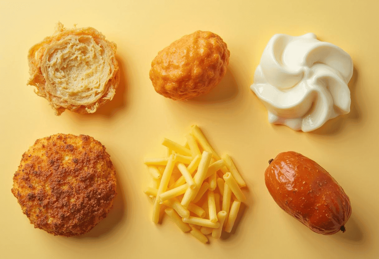 6 different textured food