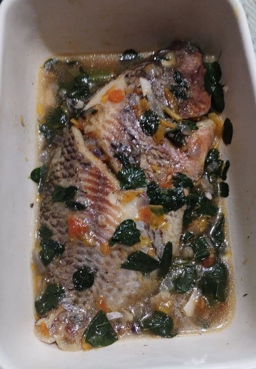 Peter's Fish (Tilapia) with Okra and Moringa leaves recipe