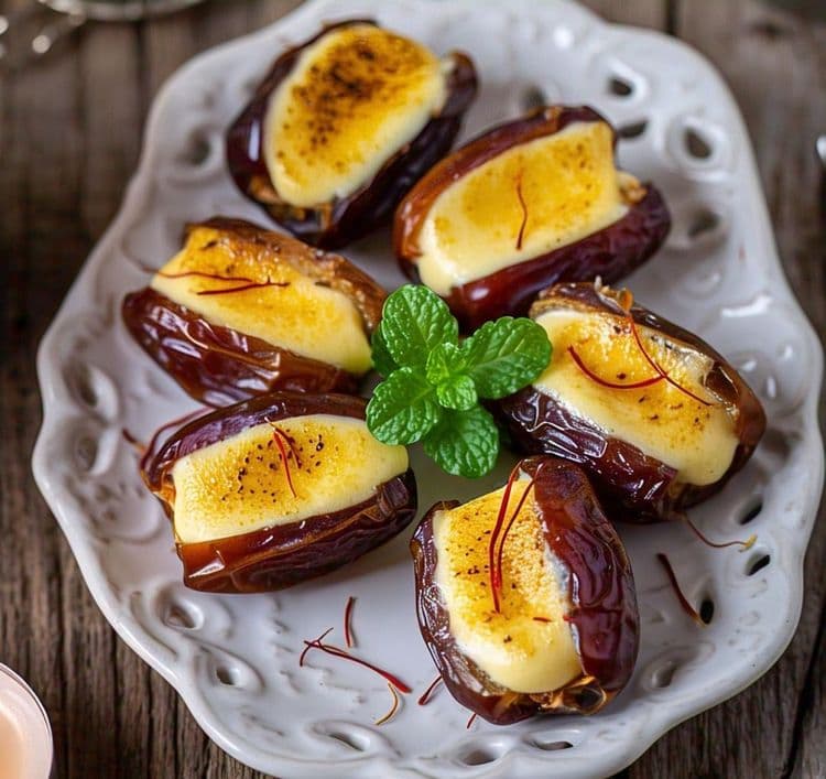 Saffron Crème Brûlée Stuffed Dates recipe