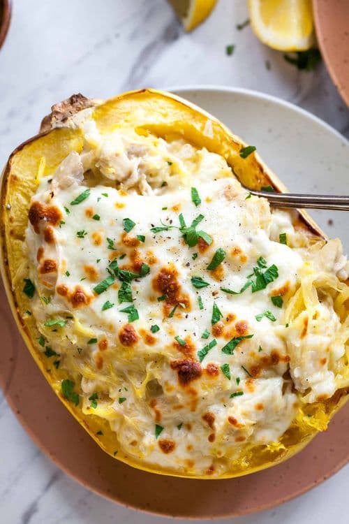 Chicken Alfredo Stuffed Spaghetti Squash recipe