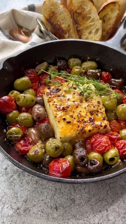 Baked Feta with Tomatoes and Marinated Greek Olives recipe