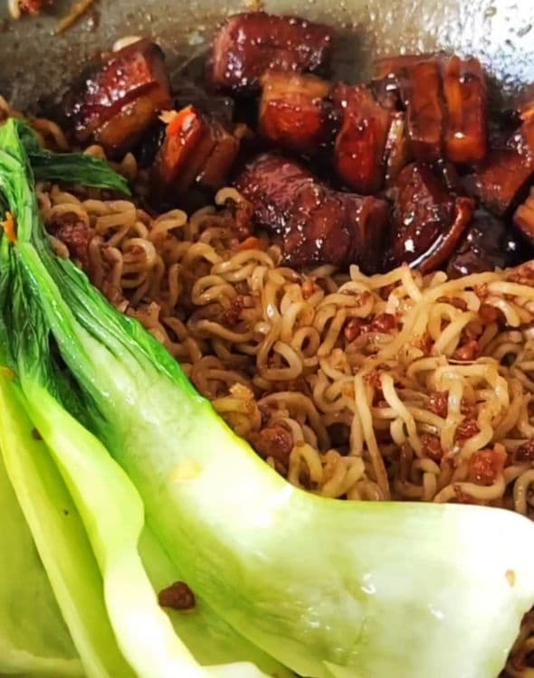 Dan Dan Noodles with Paneer and Pork Belly recipe