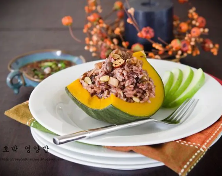 Stuffed Pumpkin with Mixed Rice and Nuts recipe