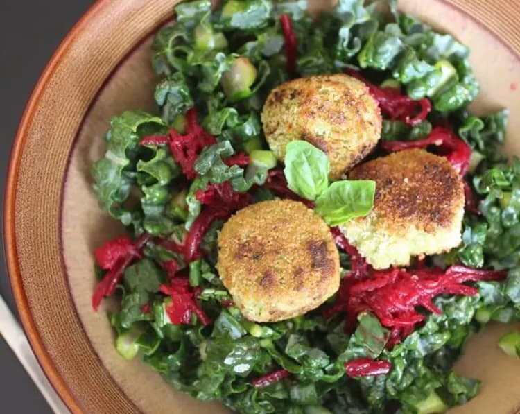 Vegan Cashew Cheese Balls with Kale and Beet Salad recipe
