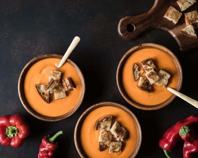 Roasted Vegetable Soup with Grilled Cheese Croutons recipe