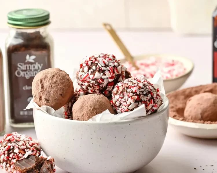 Chocolate Truffles with Candy Cane Topping recipe