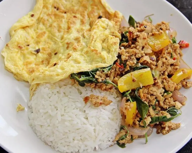 Thai Basil Tofu Stir Fry with Egg Omelet recipe
