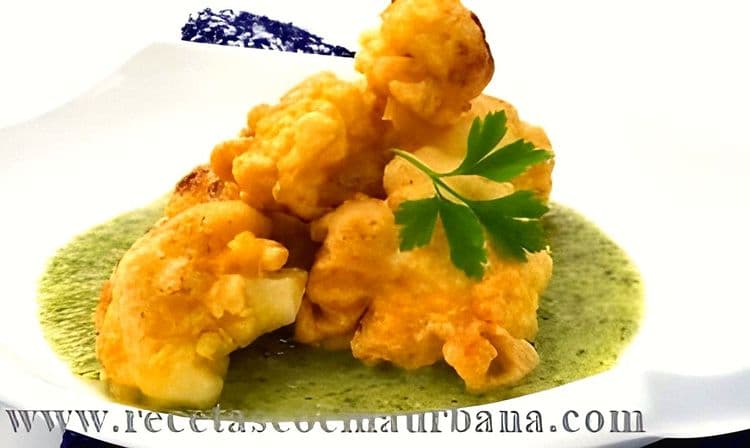 Cauliflower Fritters with Pea Sauce recipe