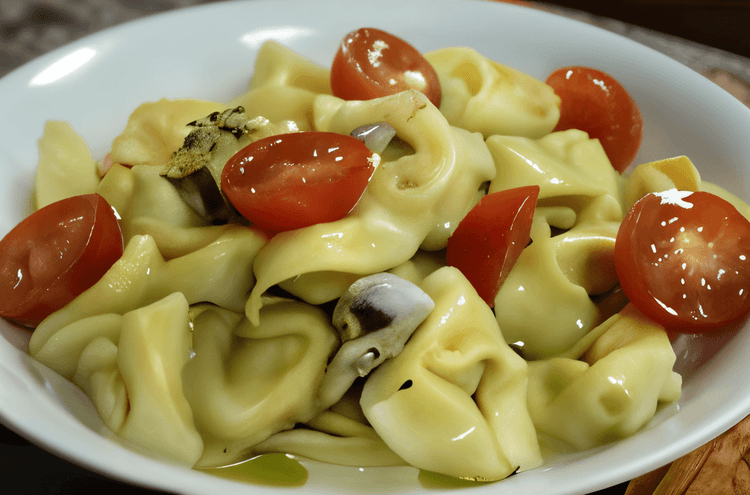 Meat Tortelloni with Mushroom Cream Sauce and Pecorino Cheese recipe