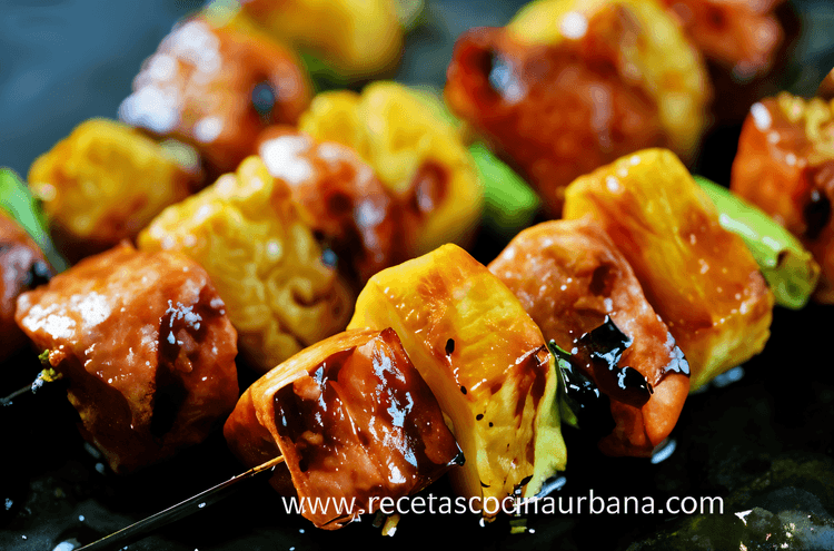 Marinated Salmon Skewers with Walnuts recipe