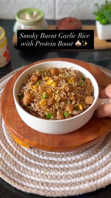 High Protein Burnt Garlic Fried Rice with Soya Chunks recipe