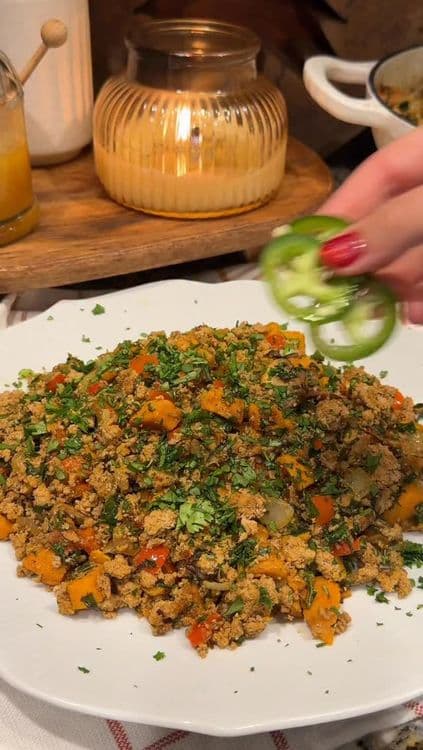 Turkey & Sweet Potato Hash topped with Hot Honey Dijon Vinaigrette recipe