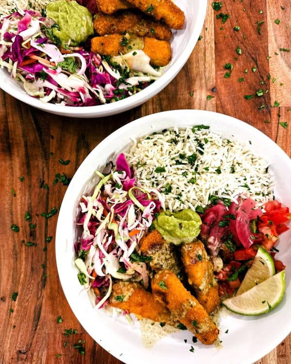 Fish Stick Bowl with Cilantro Dressing recipe
