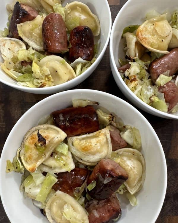 Sheet Pan Dinner with Sausage, Pierogies, and Cabbage recipe