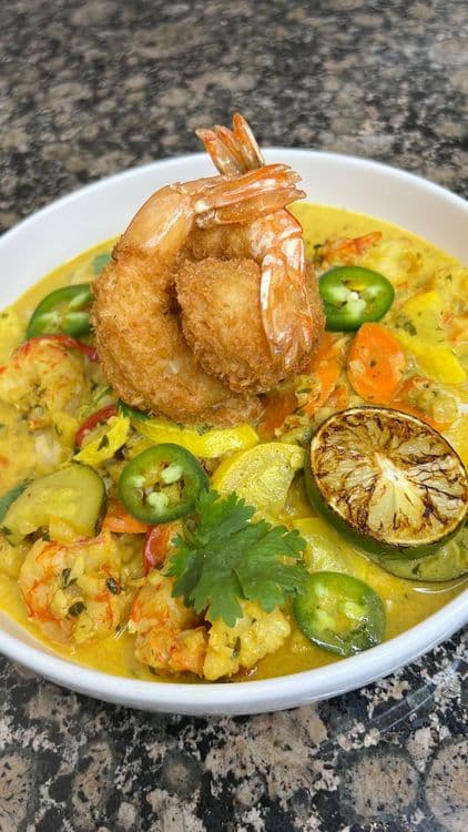 Yellow Thai Curry with Crispy Coconut Shrimp recipe