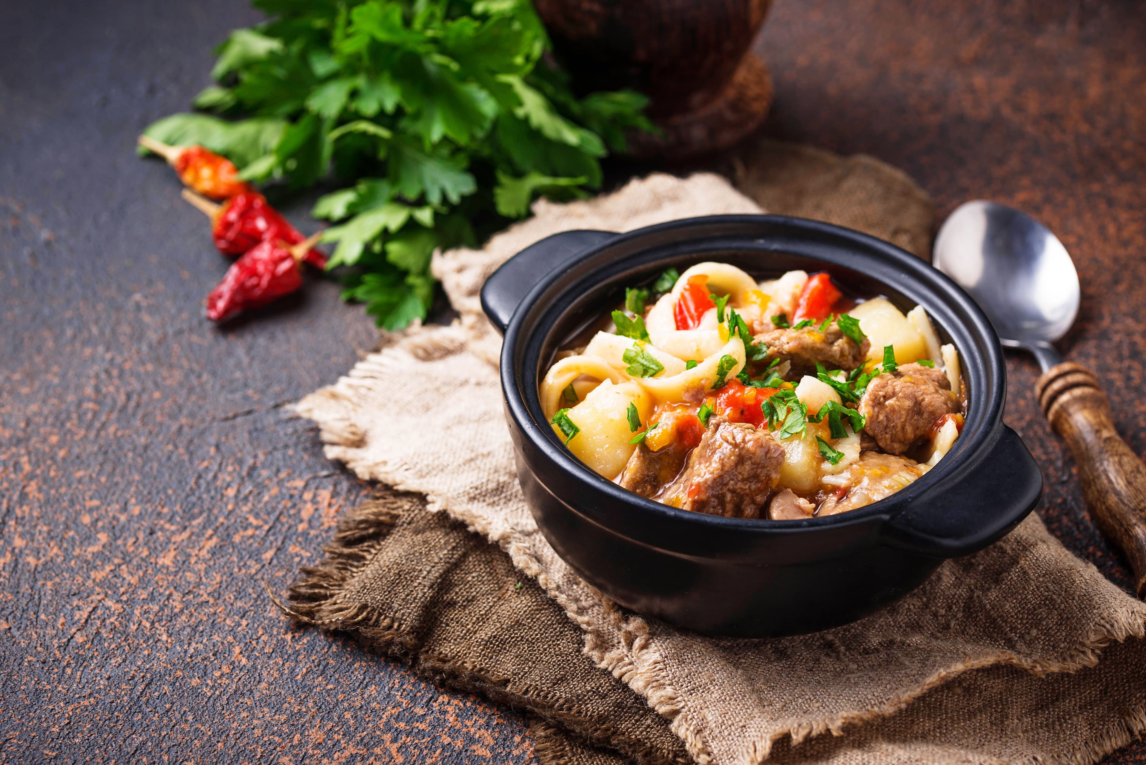 Traditional oriental Uzbek Lagman soup
