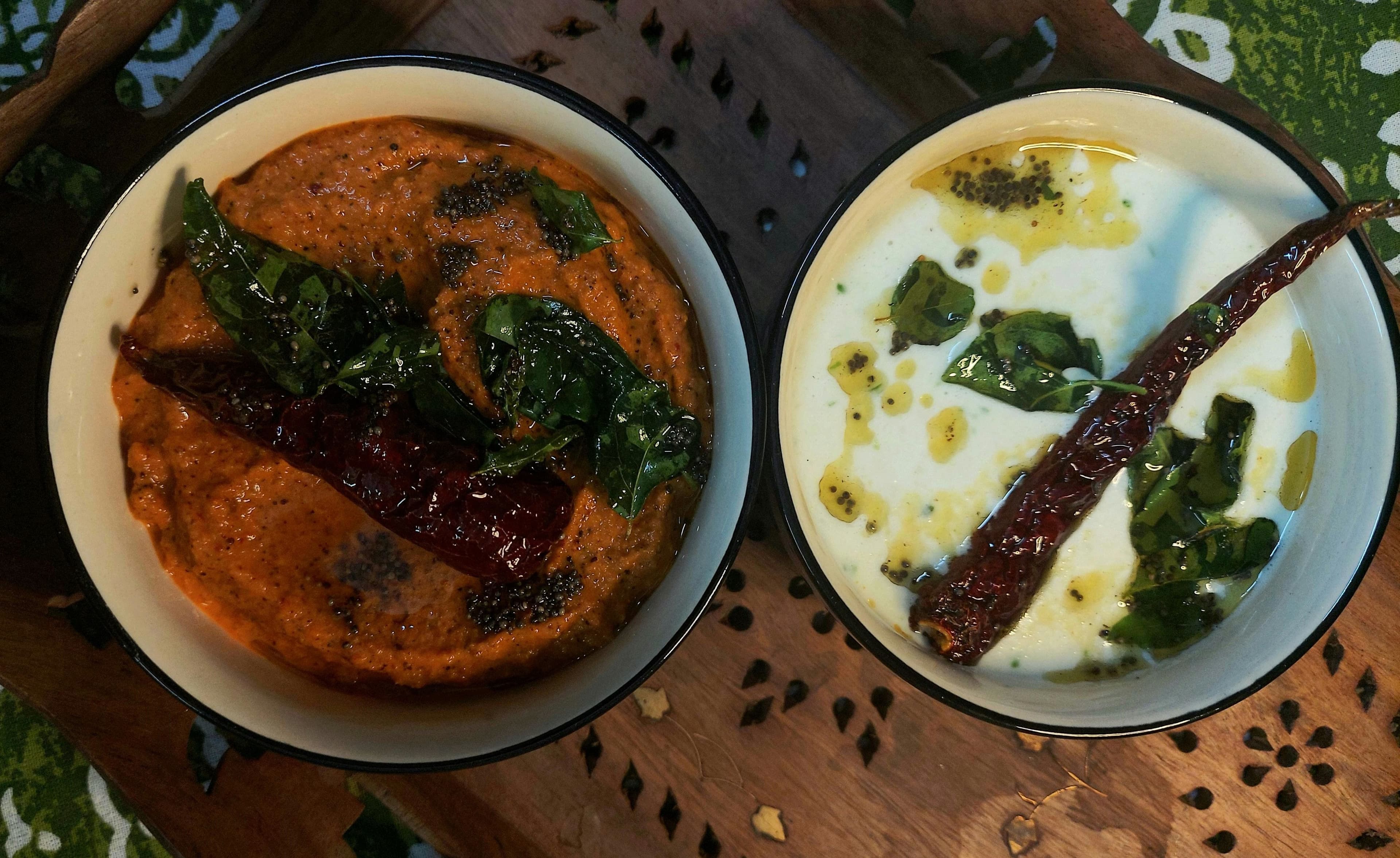 top view of two chutney bowls