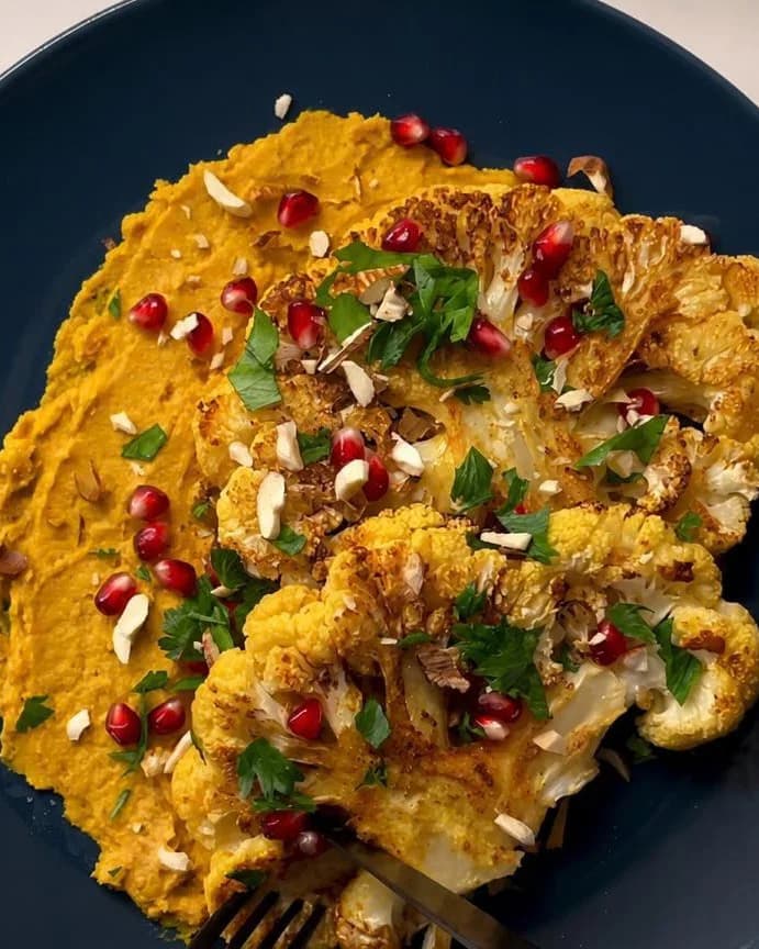Spiced Cauliflower Steaks with Pumpkin Hummus recipe