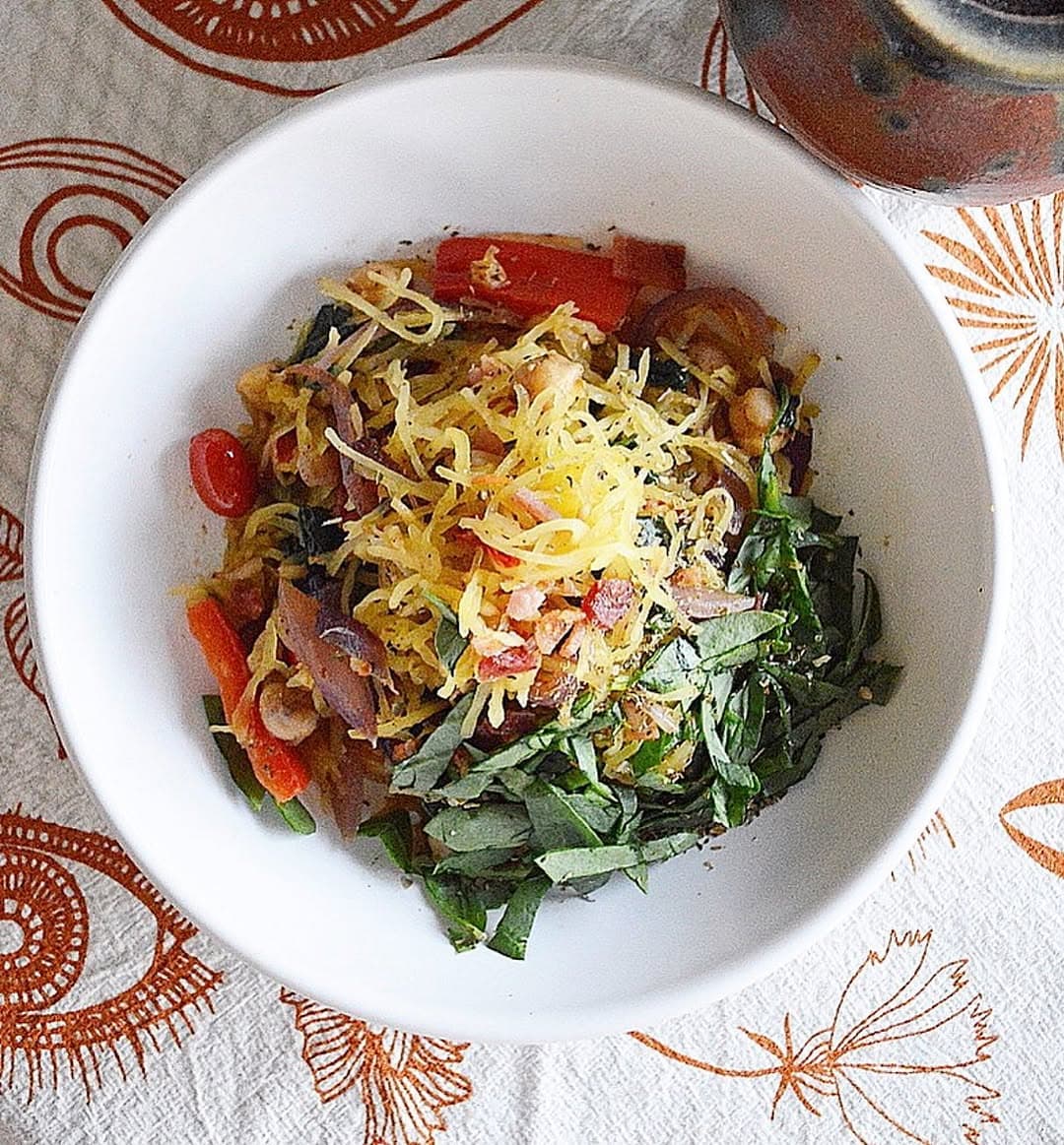 Roasted Squash Bowl with Bacon and Chickpeas recipe