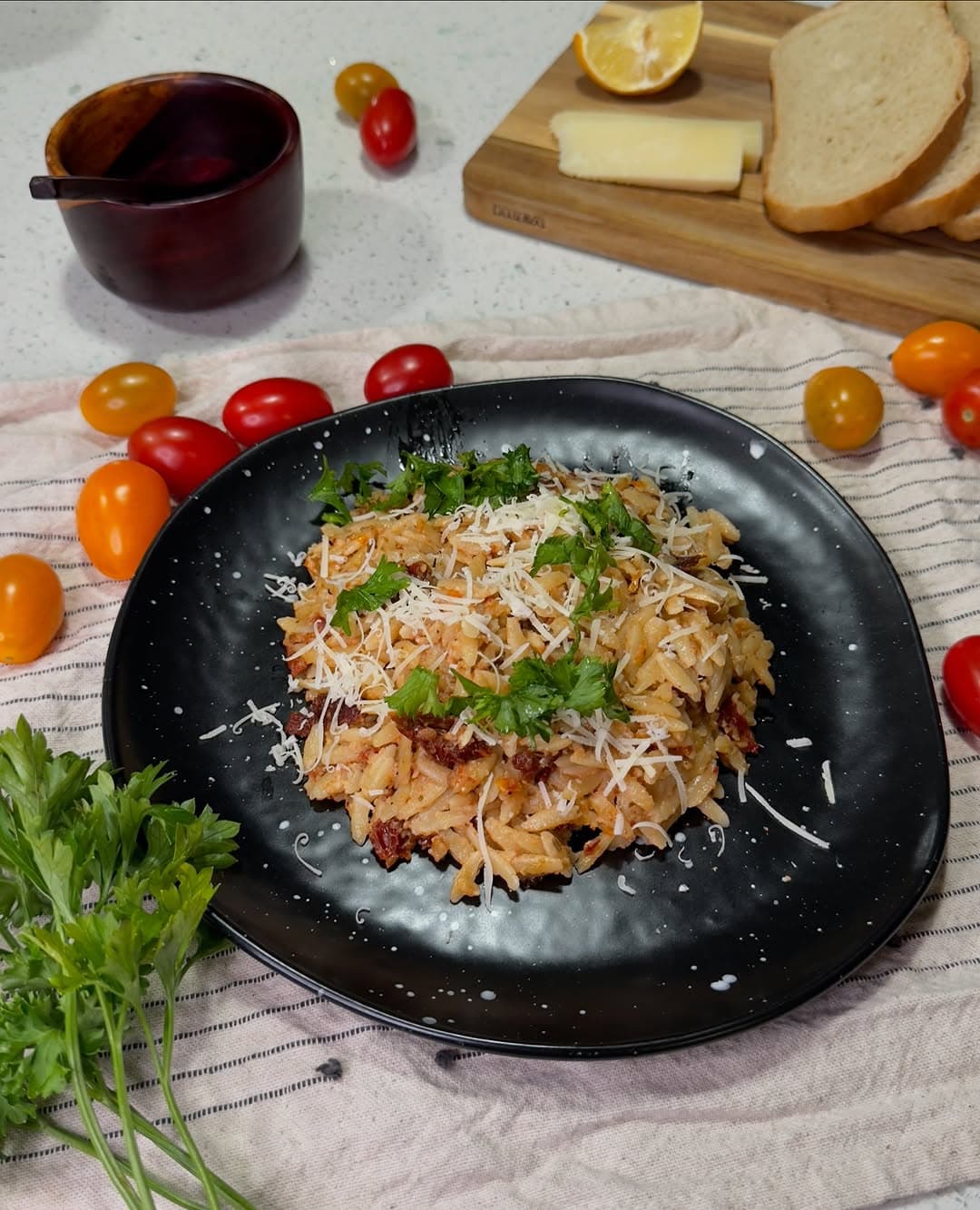 Sun-Dried Tomato Pesto Orzo Risotto recipe