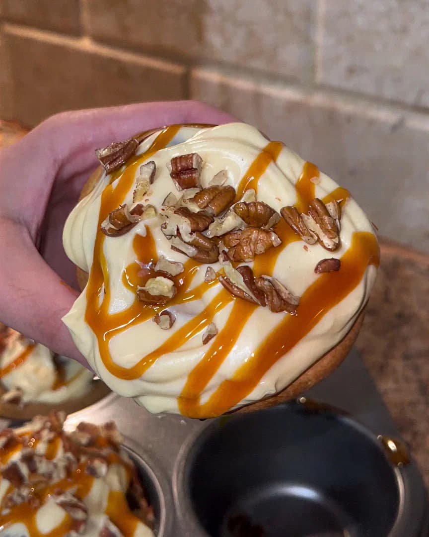Cinnamon Roll with Cream Cheese and Caramel Drizzle recipe