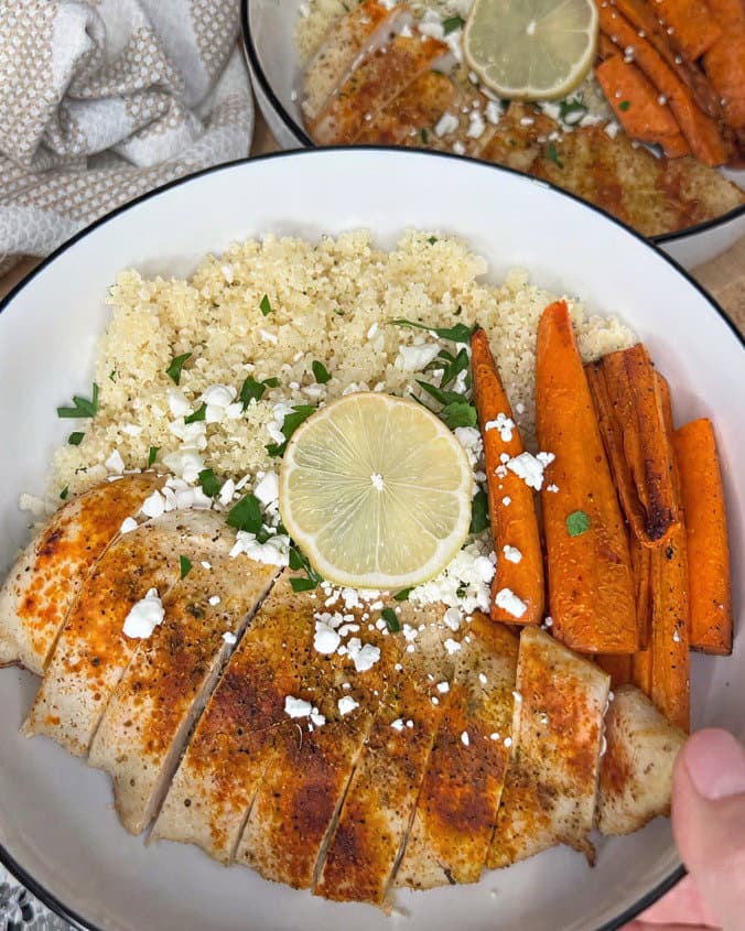 Easy Baked Chicken & Roasted Carrots with Parmesan Couscous recipe