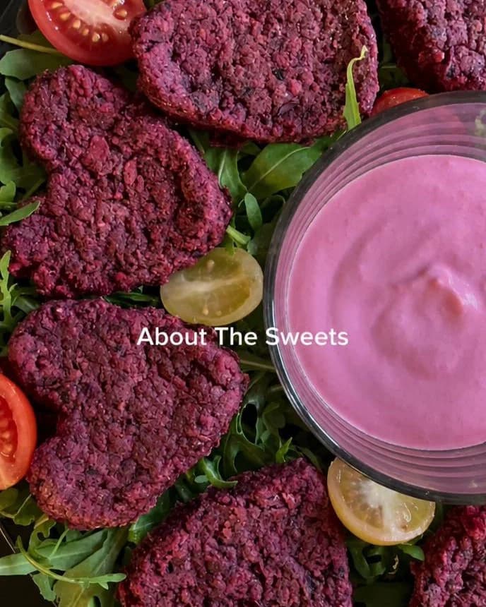 Heart-Shaped Beetroot Lentil Patties with Pink Yogurt Sauce recipe