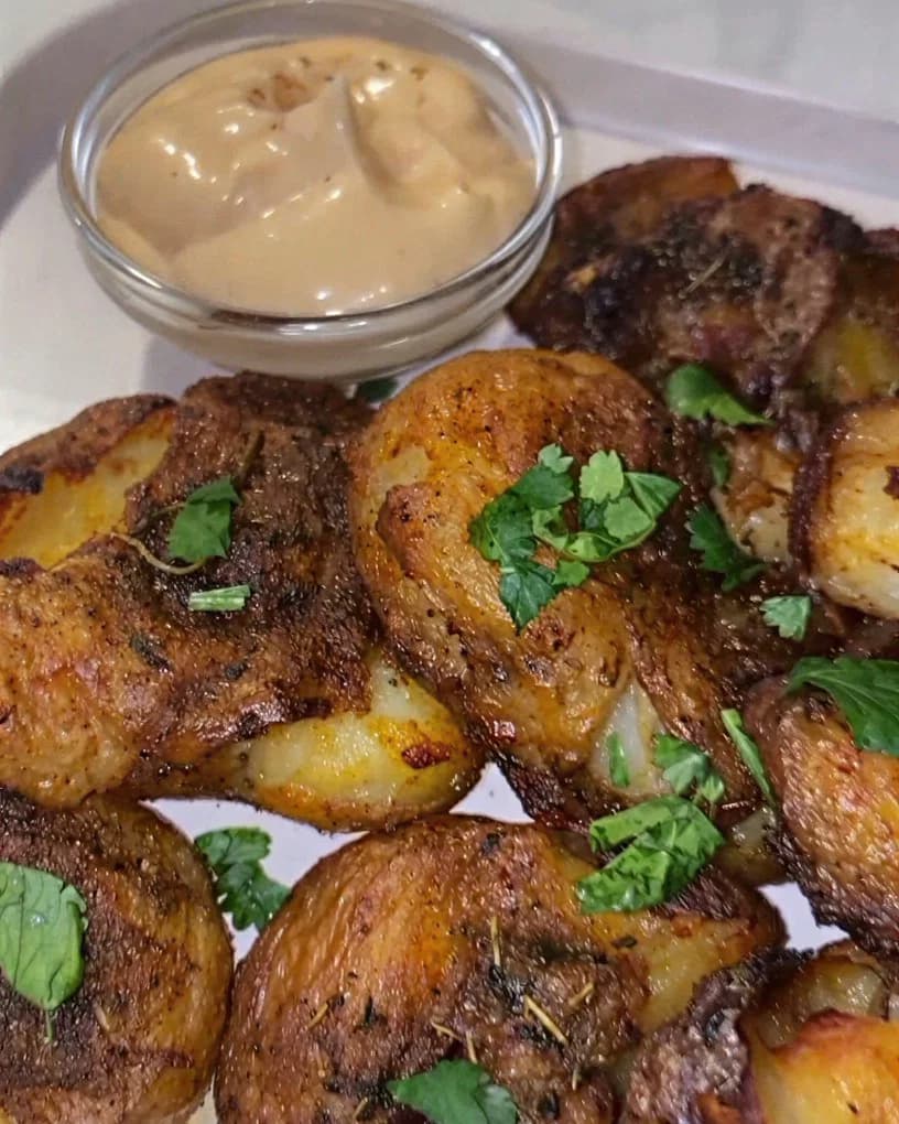 Crispy Smash Potatoes with Spicy Mayonnaise recipe