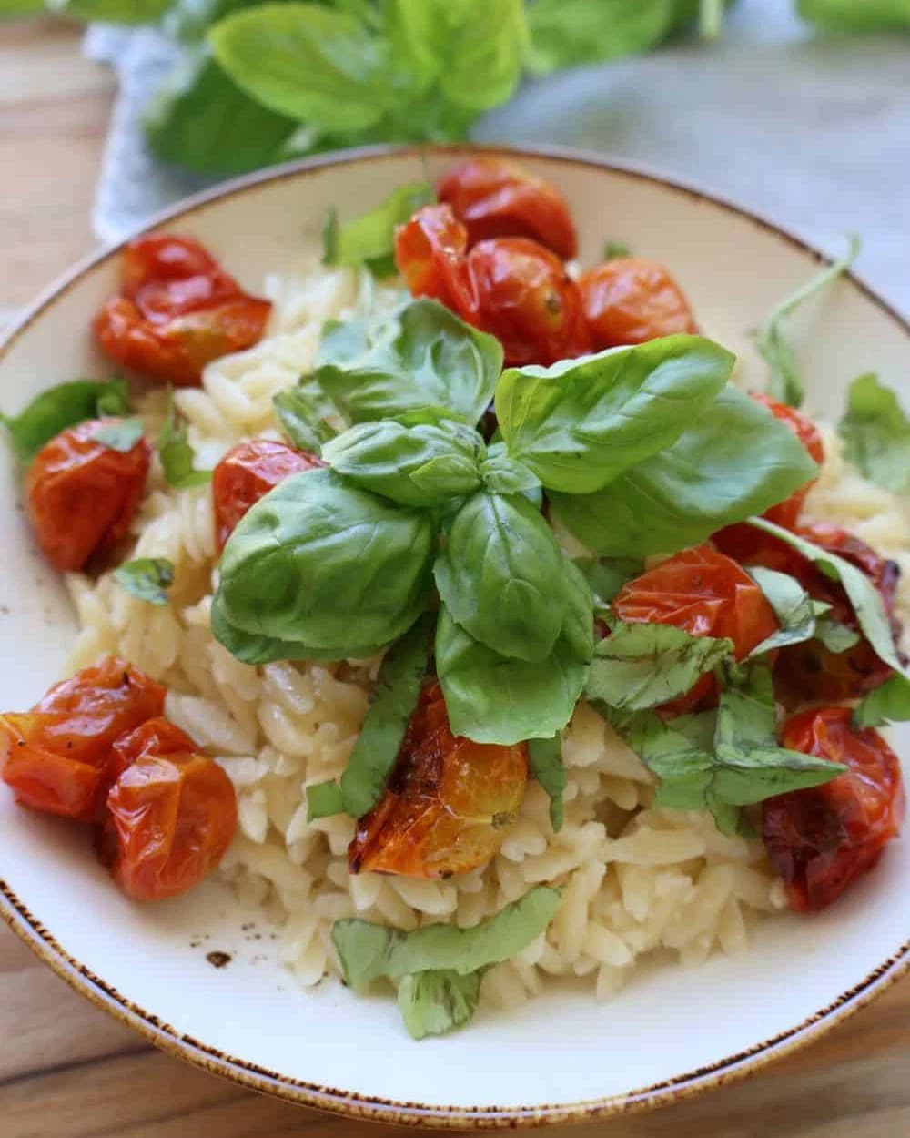 Tomato Orzo with Roasted Tomatoes & Basil recipe