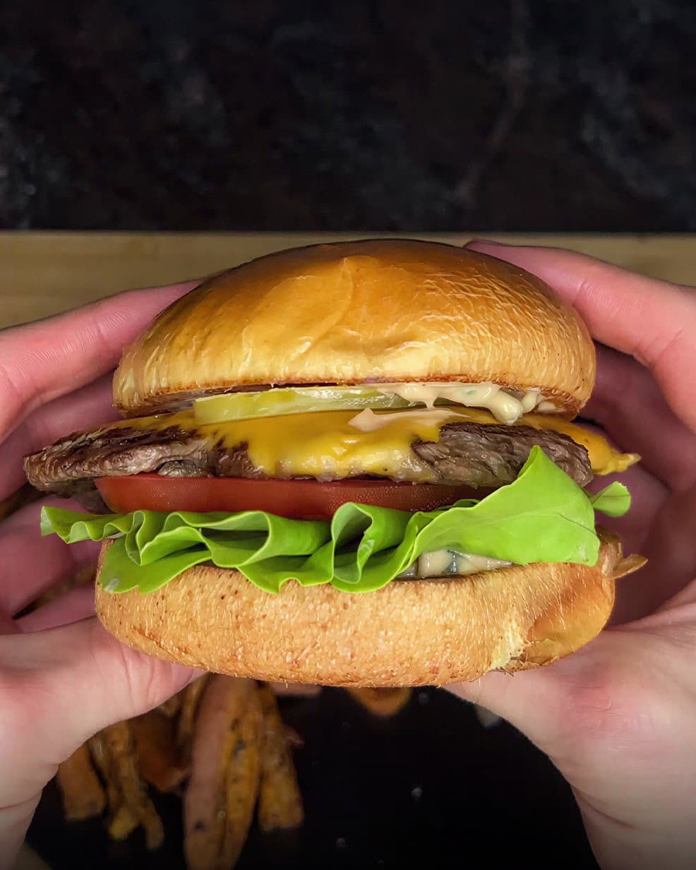 Homemade Smash Burgers with Sweet Potato Fries recipe