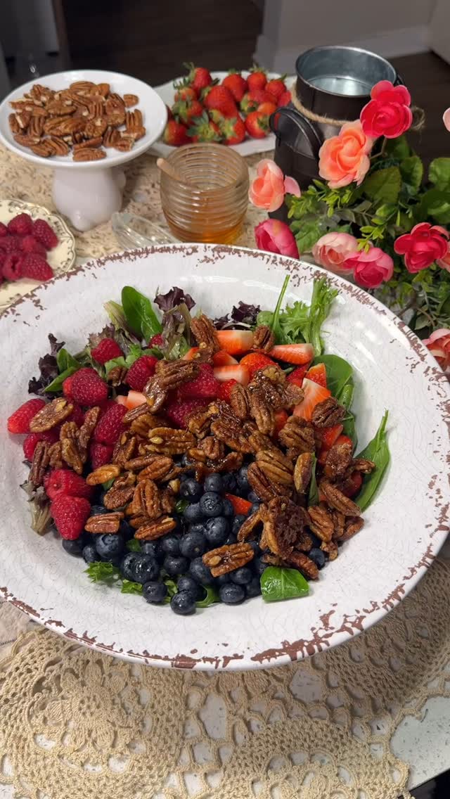 Colorful Mixed Berry Salad with Candied Pecans recipe