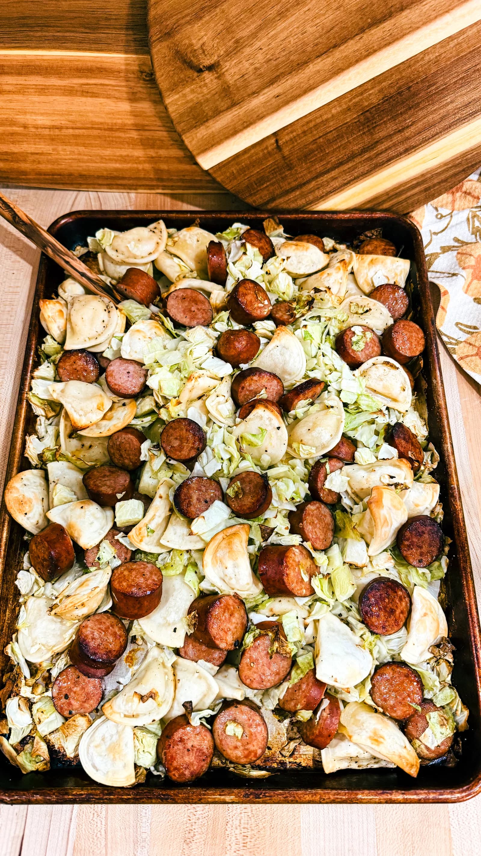 Sheet Pan Kielbasa and Pierogies Dinner recipe